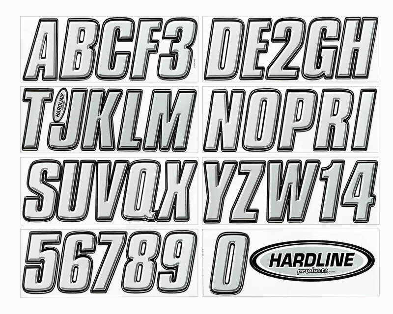 Hardline SIBLK800 - HRLSIBLK800 - Hardline Boat Lettering Registration Kit 3 in. - 800 Silver/Black - Shipped in Europe - Tuningsupply.com