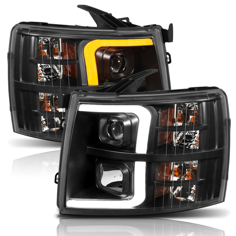 ANZO 111410 - ANZ111410 - ANZO 07-13 Chevrolet Silverado 1500 Plank Style Projector Headlights Black w/ Amber - Shipped in Europe - Tuningsupply.com