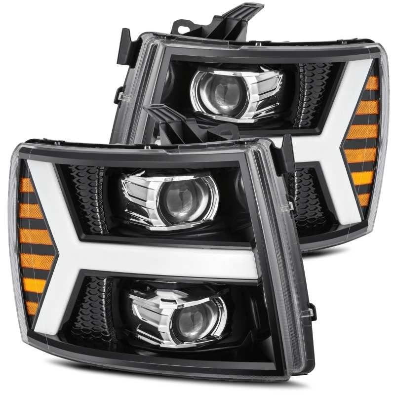 AlphaRex 880223 - ARX880223 - AlphaRex 07-13 Chevy 1500 LUXX LED Proj Headlights Plank Style Jet Blk w/ Activ Light/Seq Signal/DRL - Shipped in Europe - Tuningsupply.com