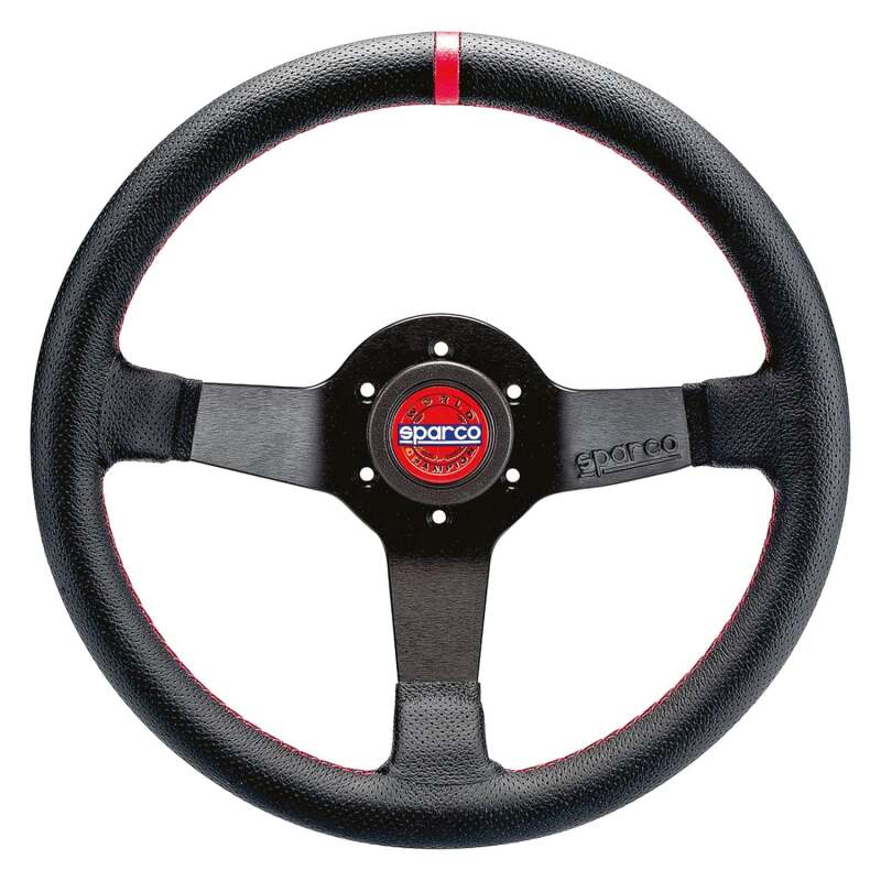 SPARCO 015R330CHAMPION - SPA015R330CHAMPION - Sparco Steering Wheel R330 Champion Black Leather / Red Stitching - Shipped in Europe - Tuningsupply.com
