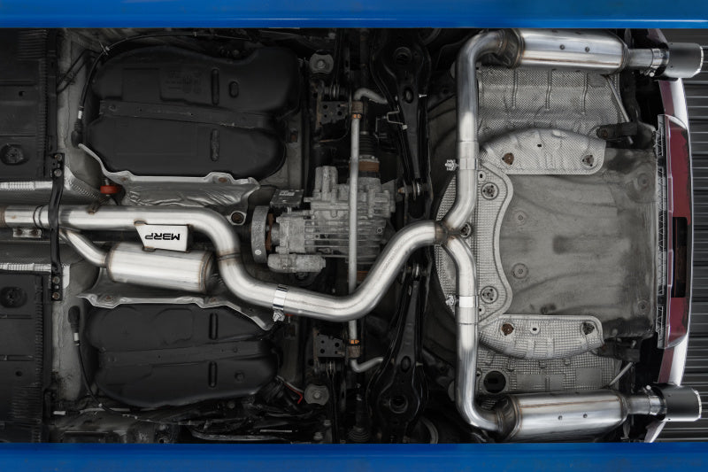 MBRP PS46183CF - MBRPS46183CF - MBRP 17-19 VW Golf SportWagen/Alltrack 1.8T T304SS 3in Cat-Back 2.5in Dual Split Rear w/ CF Tips - Shipped in Europe - Tuningsupply.com