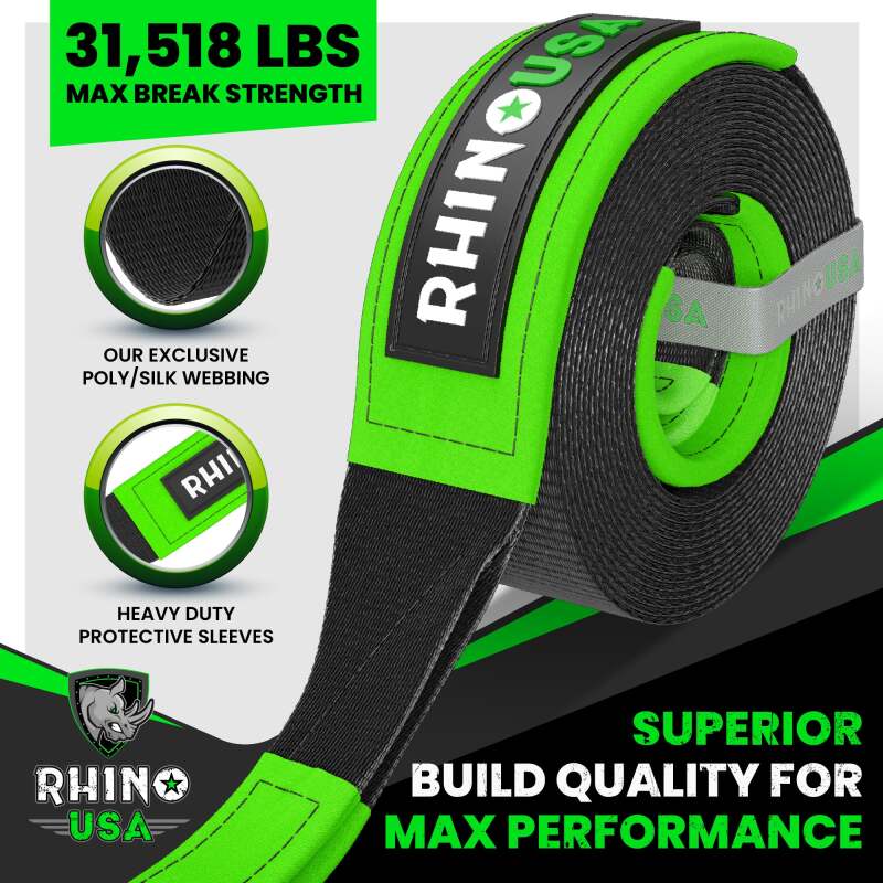 Rhino USA G-TOWSTRAP - RSAG-TOWSTRAP - Rhino USA Recovery Tow Strap 3Inx20Ft (Black) - Shipped in Europe - Tuningsupply.com