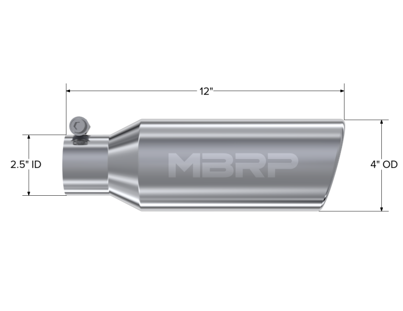 MBRP PT5150 - MBRPT5150 - MBRP Universal Tip 4in OD 2.5in Inlet 12in Length Angled Cut Rolled End Clampless No-Weld T304 - Shipped in Europe - Tuningsupply.com