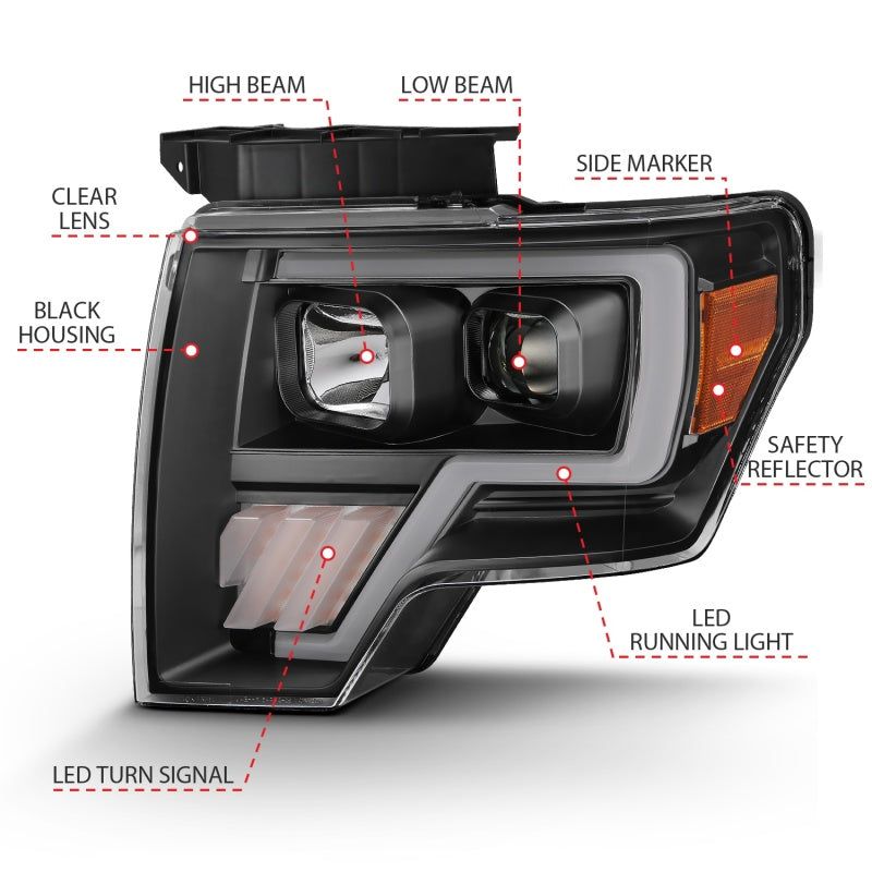 ANZO 111445 - ANZ111445 - ANZO 2009-2014 Ford F-150 Projector Light Bar G4 H.L. Black Amber - Shipped in Europe - Tuningsupply.com