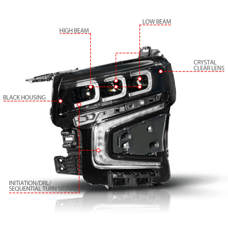 ANZO 111636X-L - ANZ111636X-L - ANZO 21-23 Chevy Tahoe/Suburban LED Light Bar Style Headlights Black w/ Sequential DRL (Left Side) - Shipped in Europe - Tuningsupply.com