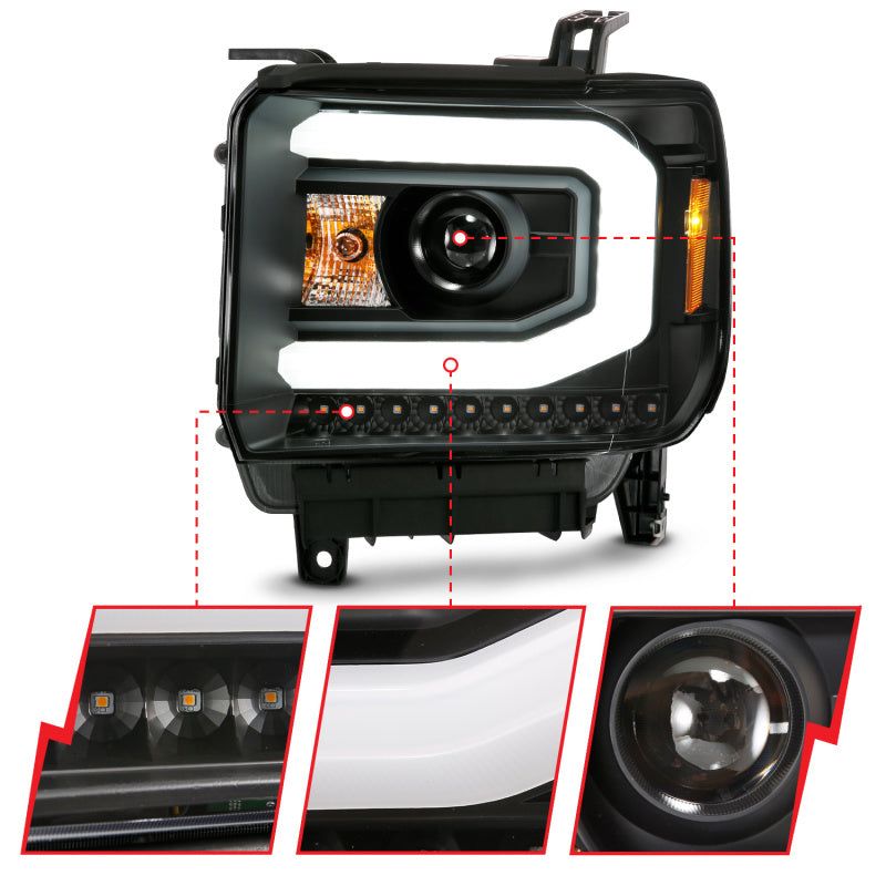 ANZO 111487 - ANZ111487 - ANZO GMC SIERRA 1500 14-15 2500H/15-19 Projector Headlight Plank Style Black w/ Switchback (Halogen) - Shipped in Europe - Tuningsupply.com