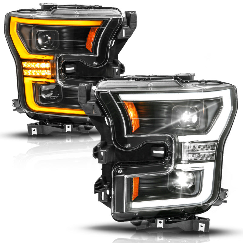 ANZO 111630A - ANZ111630A - ANZO 15-17 Ford F-150 (Factory Halogen Model ONLY) Full LED Proj Headlights Init/SeqSig Black- Pair - Shipped in Europe - Tuningsupply.com