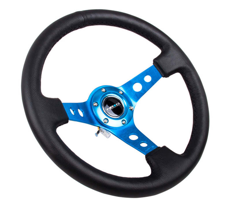NRG RST-006BK-WT-B - NRGRST-006BK-WT-B - NRG Reinforced Steering Wheel (350mm/3in. Deep) White Leather w/Blk Spoke/Round Holes/White Stripes - Shipped in Europe - Tuningsupply.com