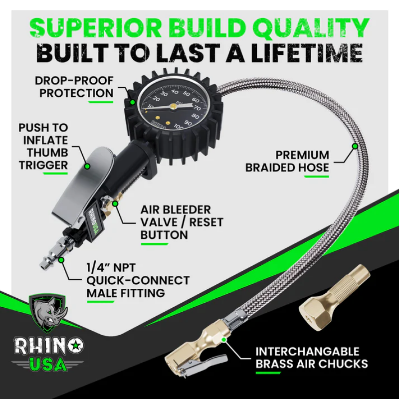 Rhino USA RGAUGE-0100 - RSARGAUGE-0100 - Rhino USA 100 Psi Analog Tire Inflator Gauge - Shipped in Europe - Tuningsupply.com