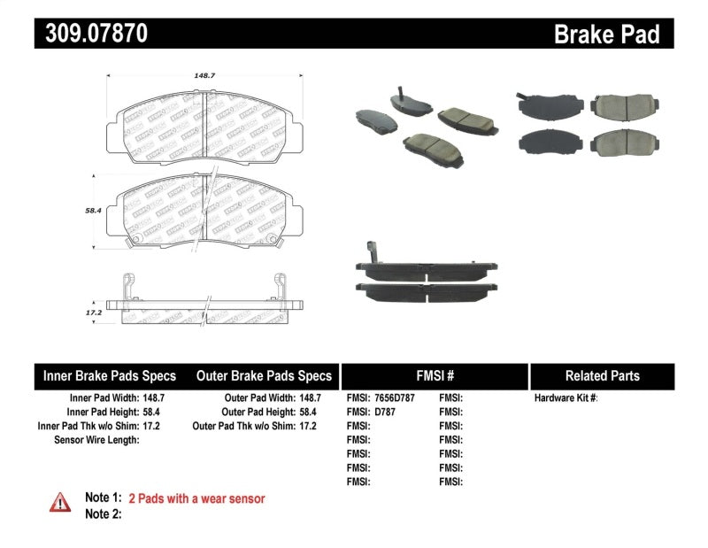 Stoptech 309.07870 - STO309.07870 - StopTech Performance 04-09 Acura TSX / 09 Accord V6 Coupe ONLY Front Brake Pads - Shipped in Europe - Tuningsupply.com