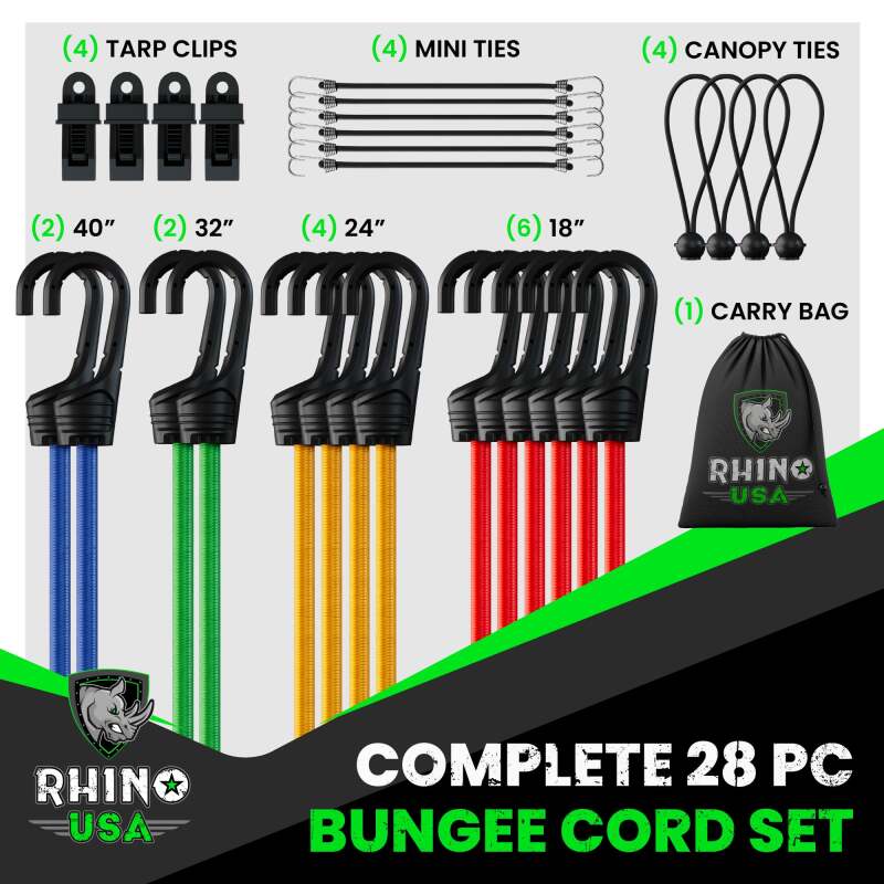 Rhino USA RHINO-28-BNGE - RSARHINO-28-BNGE - Rhino USA 28Pc Bungee Cord Assortment - Shipped in Europe - Tuningsupply.com