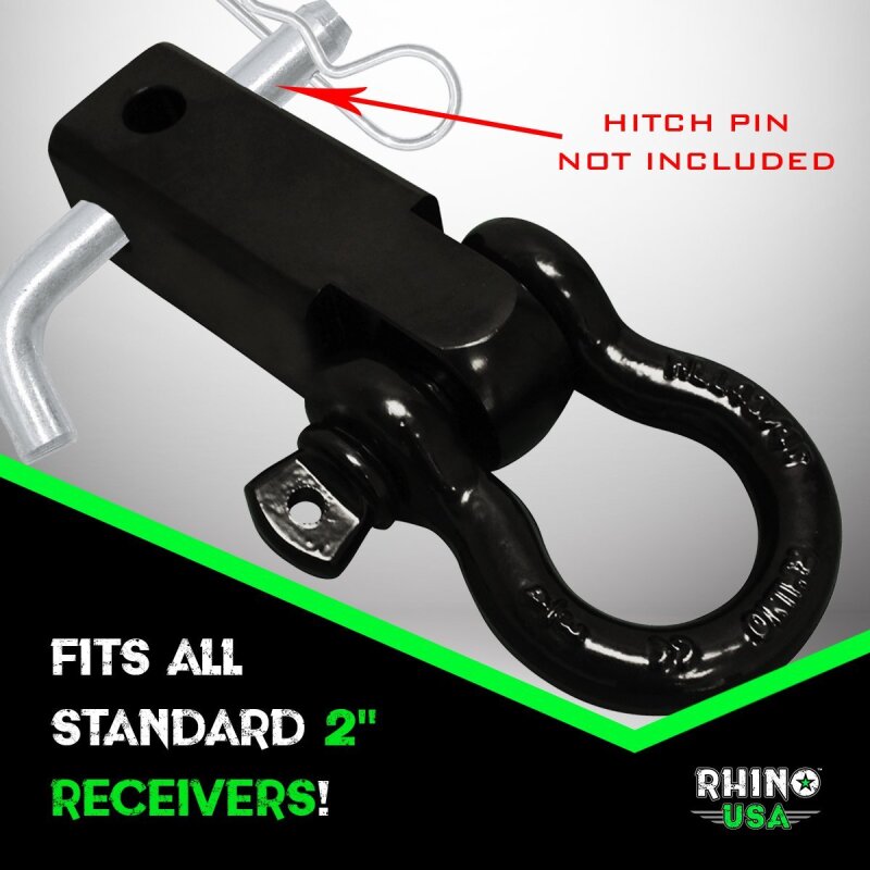Rhino USA RSHCK-HTCH - RSARSHCK-HTCH - Rhino USA Shackle Hitch Receiver W/ D-Ring (Black) - Shipped in Europe - Tuningsupply.com