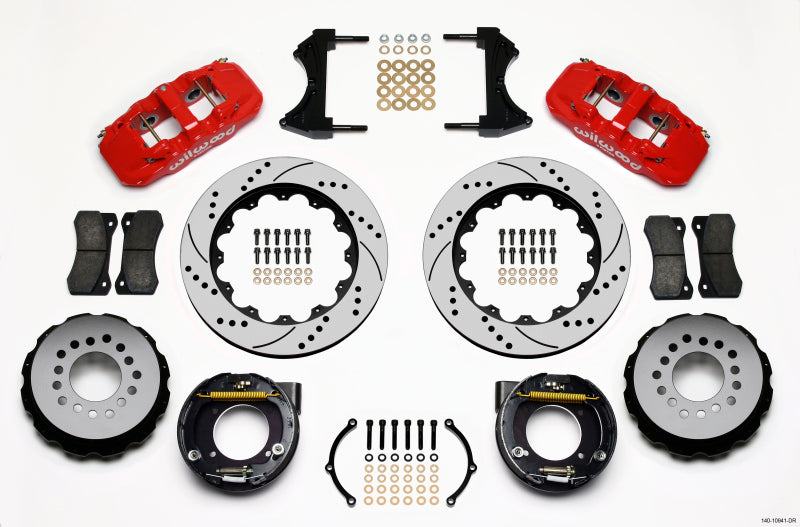 Wilwood 140-10941-DR - WIL140-10941-DR - Wilwood AERO4 Rear P-Brake Kit 14.00in Drilled Red Chevy C-10 2.42 Offset 5-lug - Shipped in Europe - Tuningsupply.com