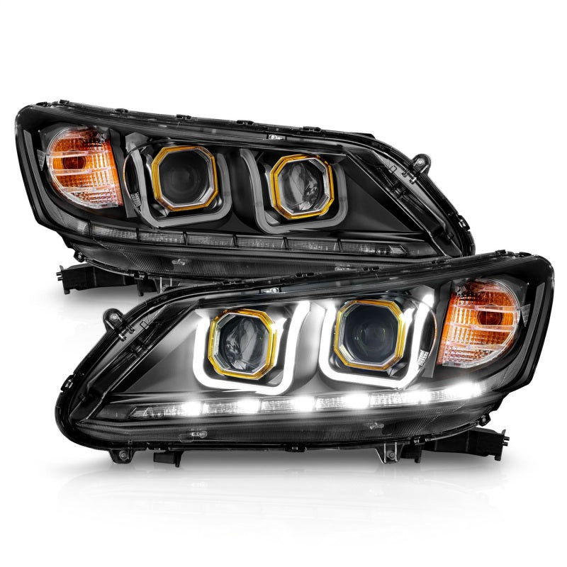 ANZO - ANZ121492 - ANZO 2013-2015 Honda Accord (4dr ONLY) Projector Headlights w/ U-Bar Black - Shipped in Europe - Tuningsupply.com