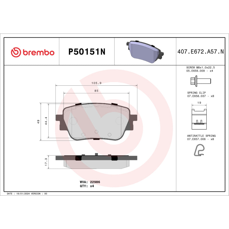 Brembo OE - BREP50151N - Brembo 20-22 Mercedes-Benz GLB250/A220/GLA250/CLA250 Rear NAO Brake Pad - Shipped in Europe - Tuningsupply.com