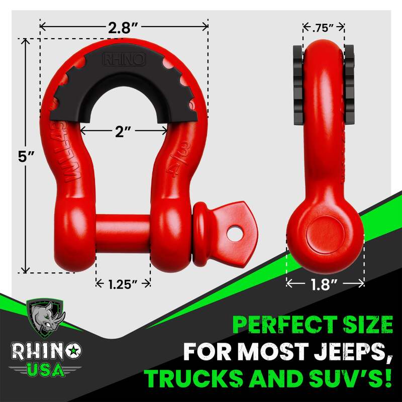 Rhino USA RNO-MATTE-SHACK - RSARNO-MATTE-SHACK - Rhino USA 3/4In D-Ring Shackle Set (2-Pack) Matte Black - Shipped in Europe - Tuningsupply.com