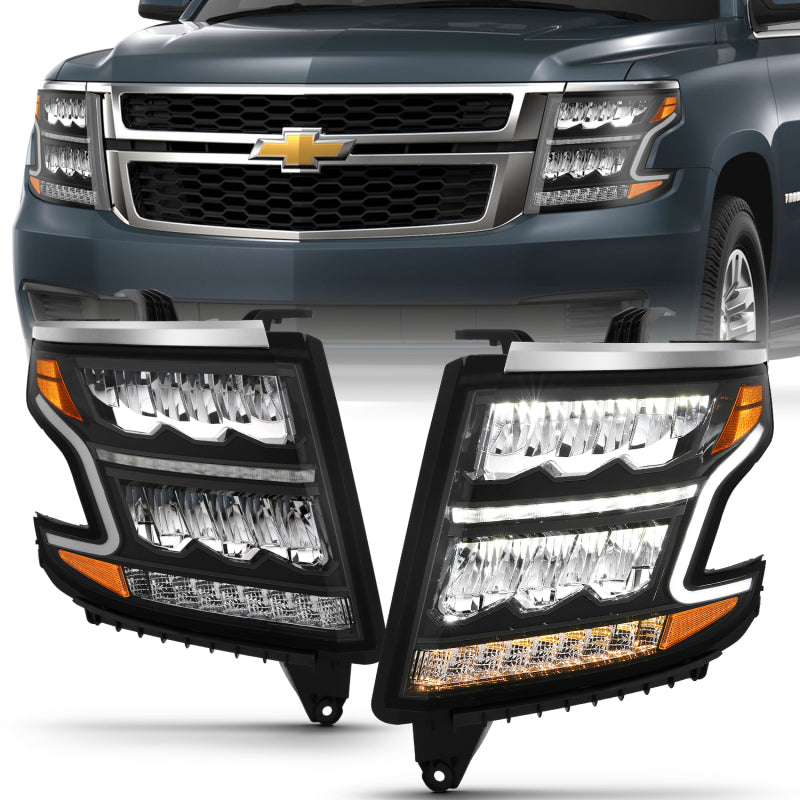 ANZO - ANZ111478 - ANZO 15-20 Chevy Tahoe/Suburban LED Light Bar Style Headlights Black w/Sequential w/DRL w/Amber - Shipped in Europe - Tuningsupply.com