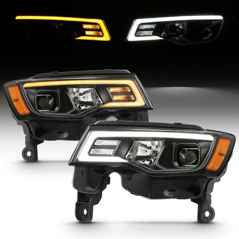 ANZO 111418 - ANZ111418 - ANZO 2017-2018 Jeep Grand Cherokee Projector Headlights w/ Plank Style Switchback - Black w/ Amber - Shipped in Europe - Tuningsupply.com