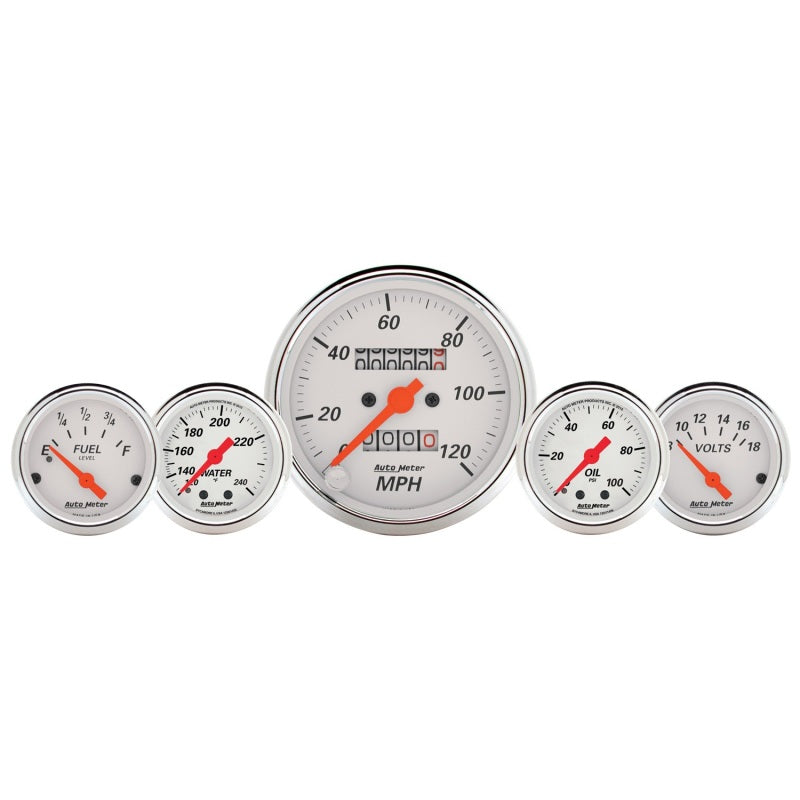 AutoMeter 1311 - ATM1311 - AutoMeter Gauge Kit 5 Pc. 3-1/8in. & 2-1/16in. Mech. Speedo. Wtmp & Oilp Arctic Wht - Shipped in Europe - Tuningsupply.com
