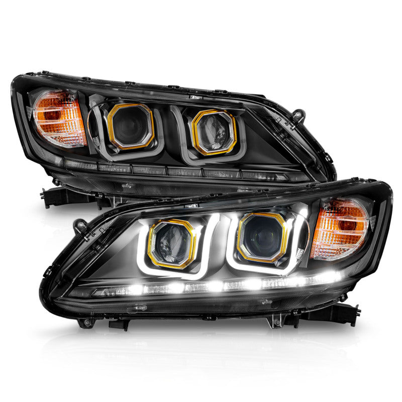 ANZO - ANZ121492 - ANZO 2013-2015 Honda Accord (4dr ONLY) Projector Headlights w/ U-Bar Black - Shipped in Europe - Tuningsupply.com