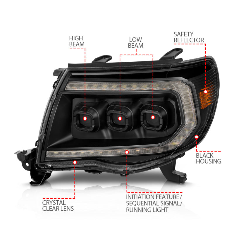 ANZO 111640A - ANZ111640A - ANZO 05-11 Toyota Tacoma Full LED Projector Headlights White DRL/Init/SeqSig Black - Pair - Shipped in Europe - Tuningsupply.com