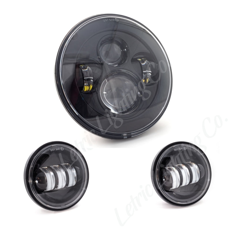 Letric Lighting LLC-LHK-7B - LETLLC-LHK-7B - Letric Lighting 7? LED Black Premium Headlight with (2) 4.5? Black Passing Lamps - Shipped in Europe - Tuningsupply.com