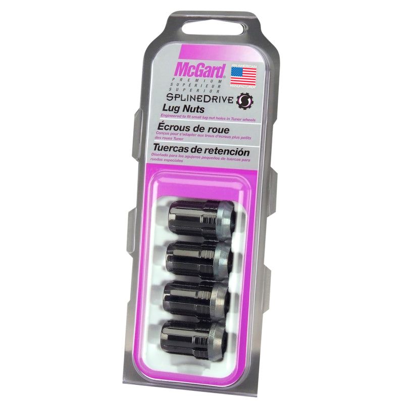 McGard 65357BK - MCG65357BK - McGard SplineDrive Lug Nut (Cone Seat) M12X1.5 / 1.24in. Length (4-Pack) - Black (Req. Tool) - Shipped in Europe - Tuningsupply.com