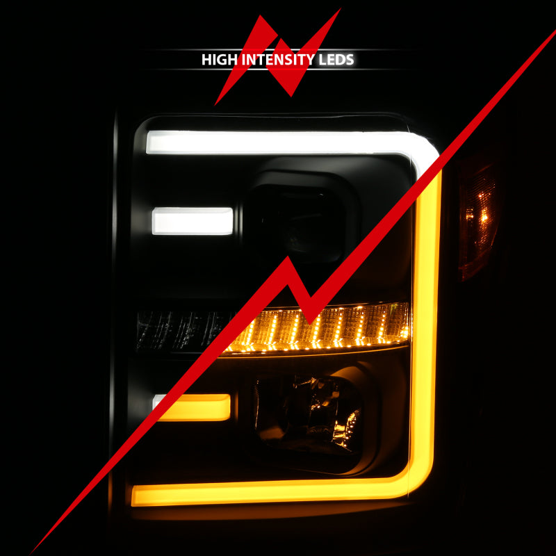 ANZO - ANZ111406 - ANZO 2011-2016 Ford F250 Projector Headlights w/ Plank Style Switchback Black w/ Amber - Shipped in Europe - Tuningsupply.com