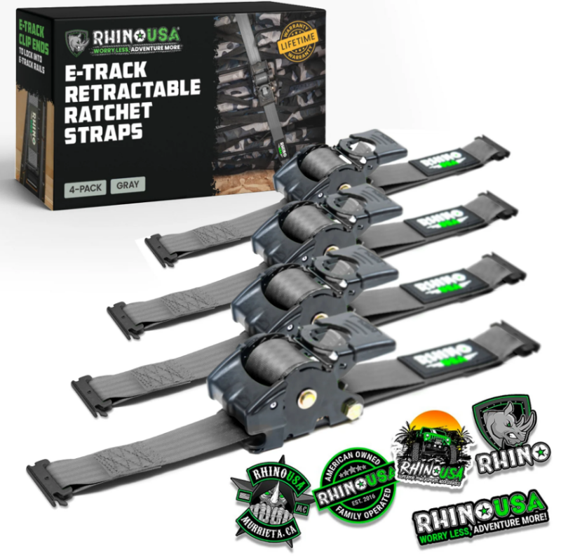 Rhino USA TD-RSRE1X10-2GRY - RSATD-RSRE1X10-2GRY - Rhino USA Retractable Ratchet Straps (2Pk 1Inx10Ft) Gray - Shipped in Europe - Tuningsupply.com
