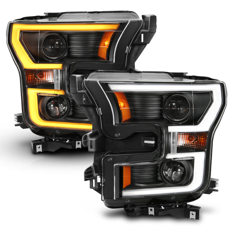 ANZO - ANZ111357 - ANZO 2015-2017 Ford F-150 Projector Headlights w/ Plank Style Switchback Black w/ Amber - Shipped in Europe - Tuningsupply.com