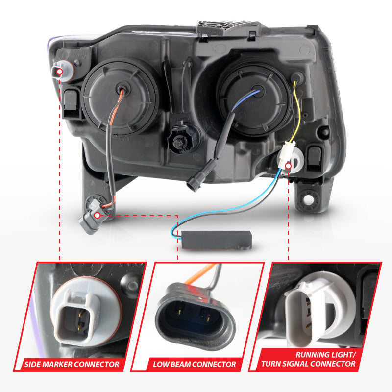 ANZO 111568 - ANZ111568 - ANZO 11-13 Jeep Grand Cherokee (Factory Halogen Only) Projector Headlights w/Light Bar Swtchbk Black - Shipped in Europe - Tuningsupply.com