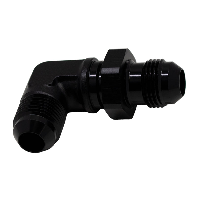 DeatschWerks 6-02-0711-B - DWK6-02-0711-B - DeatschWerks 8AN Male Flare to 8AN Male Flare Bulkhead Adapter 90-Degree - Anodized Matte Black - Shipped in Europe - Tuningsupply.com
