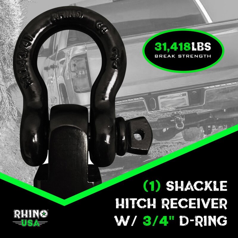 Rhino USA RSHCK-HTCH - RSARSHCK-HTCH - Rhino USA Shackle Hitch Receiver W/ D-Ring (Black) - Shipped in Europe - Tuningsupply.com