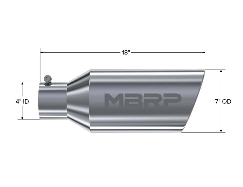 MBRP PT5126 - MBRPT5126 - MBRP Universal Tip 7inch O.D. Rolled End 4inch inlet 18inch length - T304 (SINGLE TIP) - Shipped in Europe - Tuningsupply.com