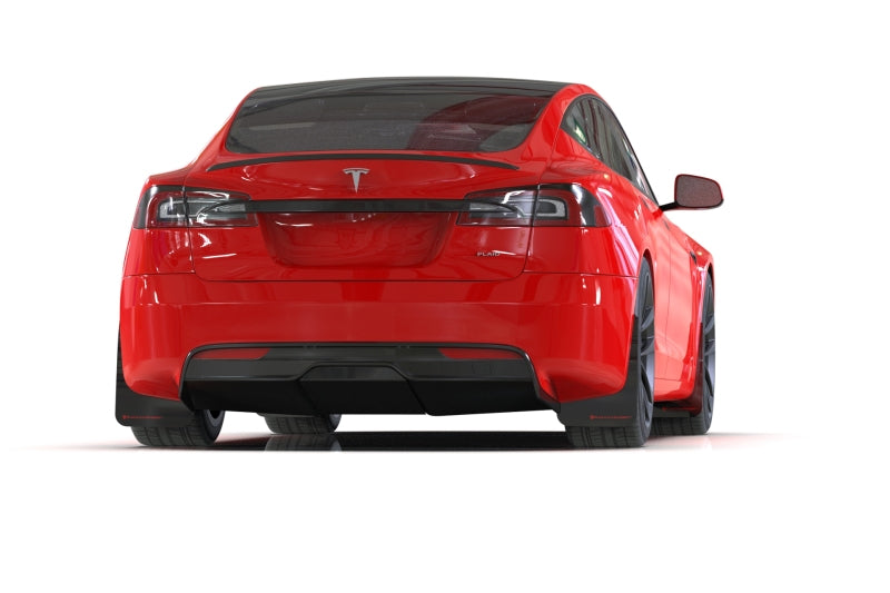 Rally Armor MF101-UR-BLK-WH - RALMF101-UR-BLK-WH - Rally Armor 21-26 Tesla Model S / S Plaid Black UR Mud Flap w/White Logo - Shipped in Europe - Tuningsupply.com