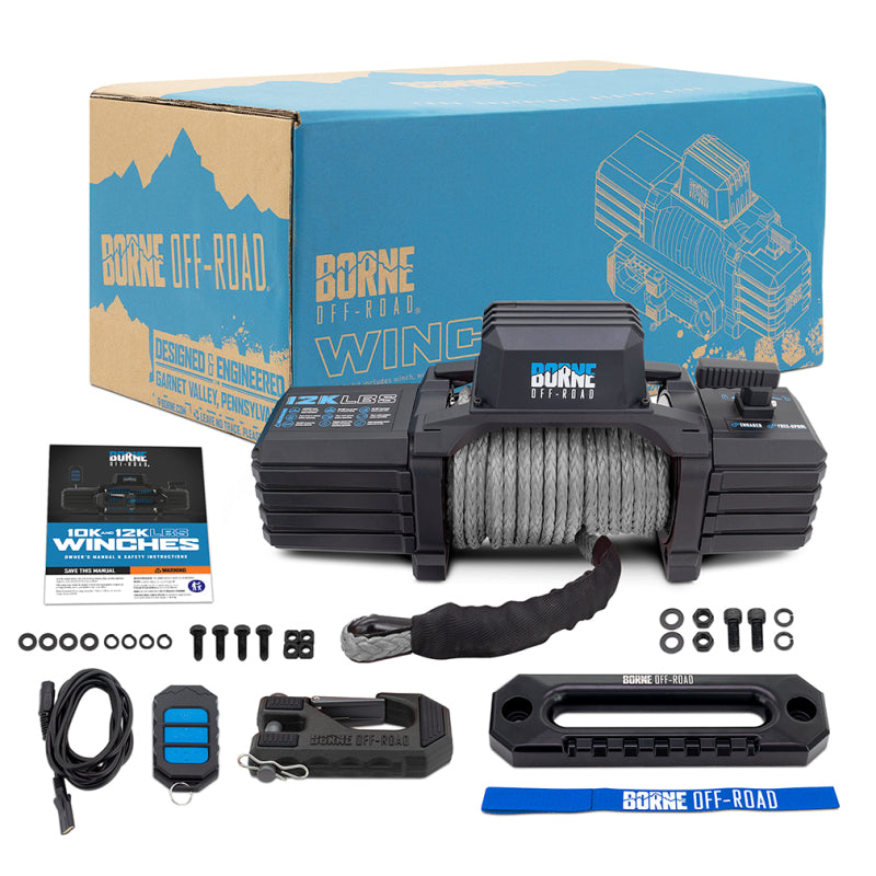 Borne Off-Road BNWN-12-SGR - BRNBNWN-12-SGR - Borne Off-Road 12K Winch - Grey Synthetic Rope - Shipped in Europe - Tuningsupply.com