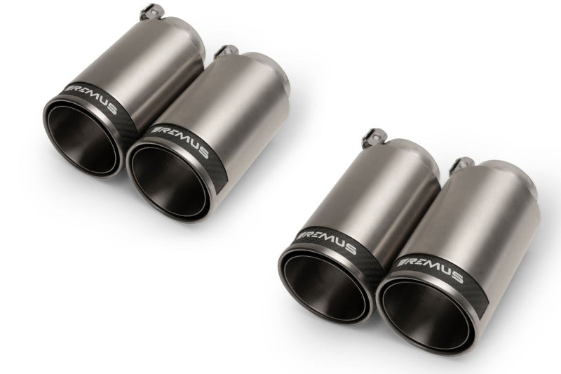Remus 0046 98CR - RMS0046 98CR - Remus Stainless Steel 98mm Straight Polished w/Carbon Insert Tail Pipe Set (Quad Tips) - Shipped in Europe - Tuningsupply.com