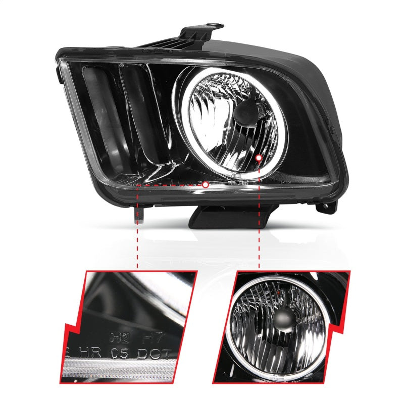 ANZO 121033 - ANZ121033 - ANZO 2005-2009 Ford Mustang Crystal Headlights w/ Halo Black (CCFL) - Shipped in Europe - Tuningsupply.com