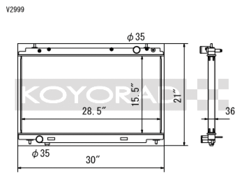 Koyo V2999 - KOYV2999 - Koyo 07-08 Nissan 350Z VQ35HR (MT) Radiator - Shipped in Europe - Tuningsupply.com