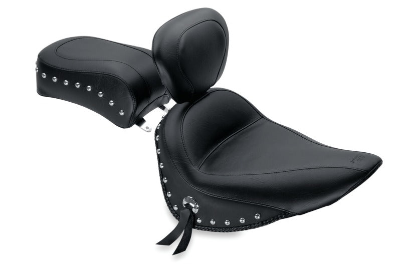 Mustang Motorcycle 79714 - MMP79714 - Mustang 84-06 Harley Standard Rear Tire Standard Touring Solo Seat w/Driver Backrest Studs - Black - Shipped in Europe - Tuningsupply.com
