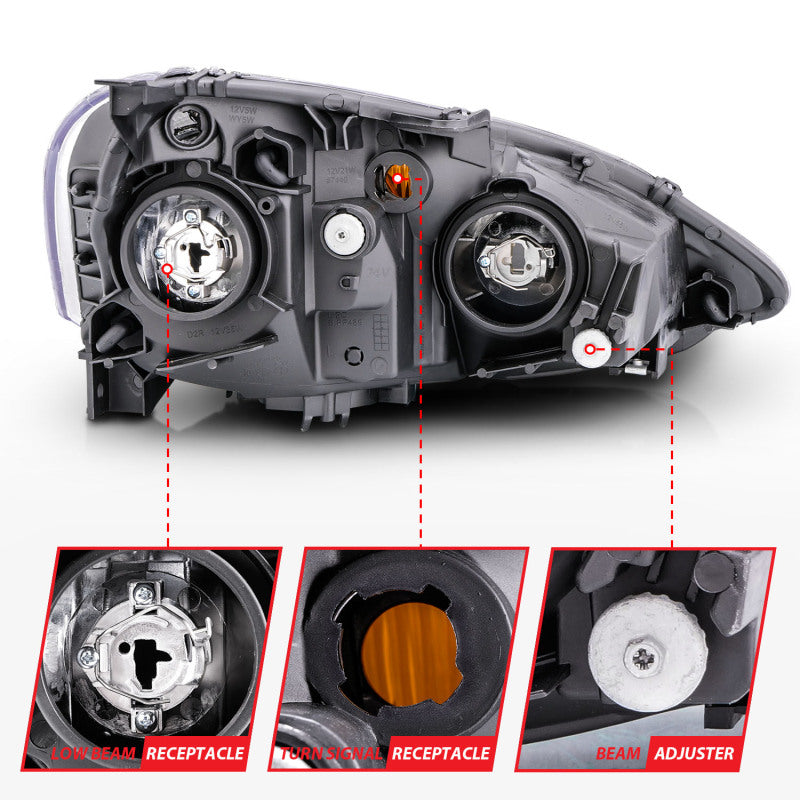 ANZO 121209 - ANZ121209 - ANZO 2002-2004 Acura RSX Crystal Headlights Black - Shipped in Europe - Tuningsupply.com