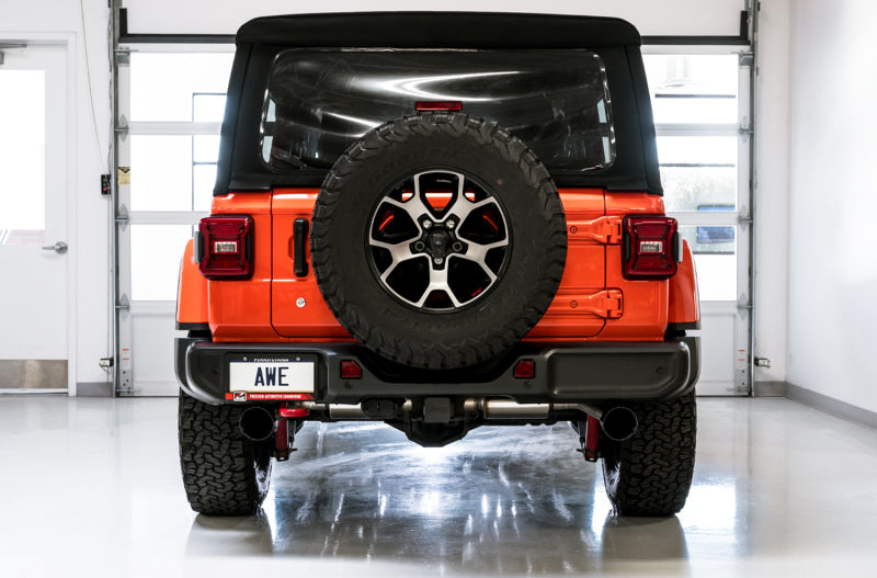 AWE Tuning 3015-33001 - AWE3015-33001 - AWE Tuning 2018+ Jeep Wrangler JL/JLU Tread Edition Axle-Back Dual Exhaust - Diamond Black Tips - Shipped in Europe - Tuningsupply.com