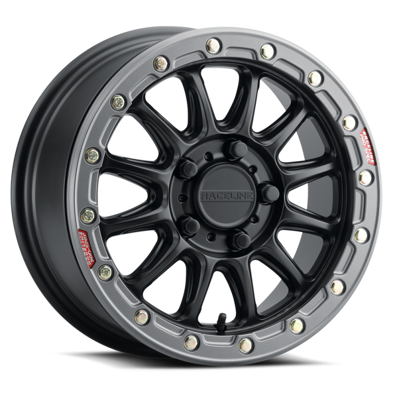 Raceline A14GR-57012+25 - RCLA14GR-57012+25 - Raceline A14GR Alpha 15x7in/5x114.3 BP/25mm Offset/68mm Bore - Gunmetal & Red Ring Beadlock Wheel - Shipped in Europe - Tuningsupply.com