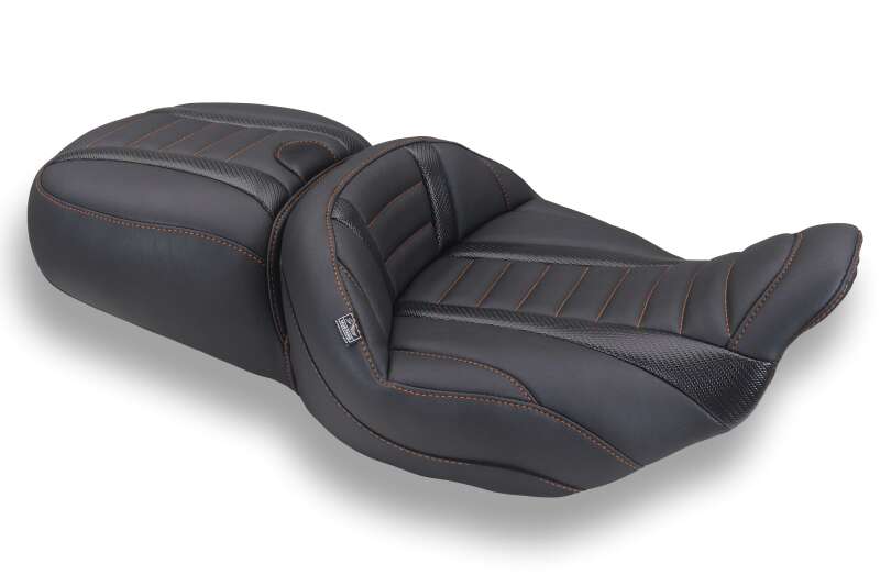Mustang Motorcycle 89480MO - MMP89480MO - Mustang 23-26 Harley CVO Road Glide, Street Glide, Deluxe ST 1PC 2Up Blk w/Mandarin Orange Thread - Shipped in Europe - Tuningsupply.com