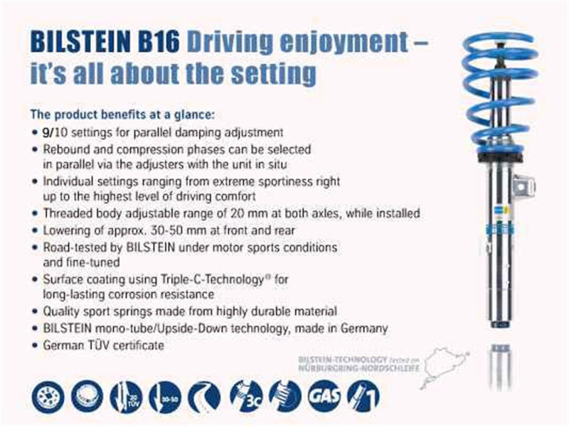 Bilstein 49-246988 - BIL49-246988 - Bilstein B16 (DampTronic) 2015-2018 BMW M3/M4 F80/F82 Front & Rear Performance Suspension System - Shipped in Europe - Tuningsupply.com