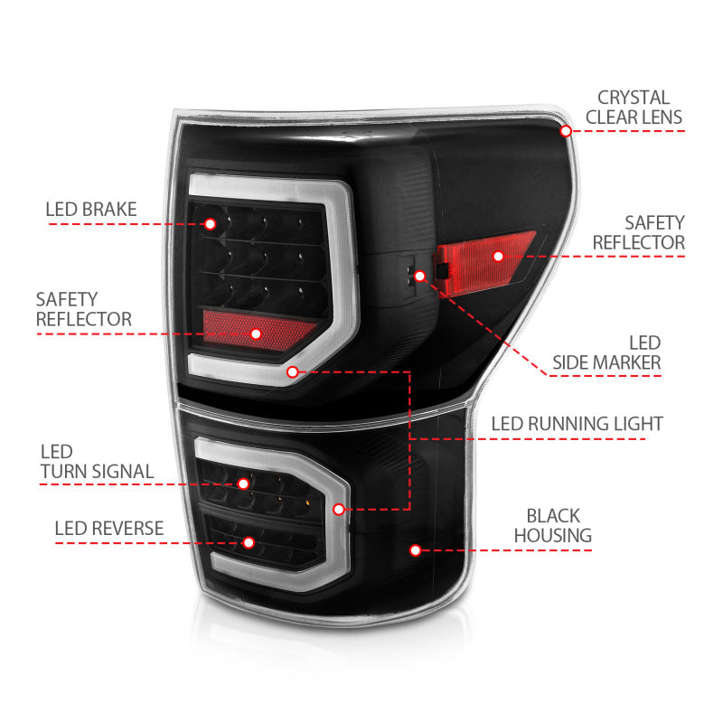 ANZO 311336 - ANZ311336 - ANZO 2007-2013 Toyota Tundra LED Taillights Plank Style Black w/Clear Lens - Shipped in Europe - Tuningsupply.com