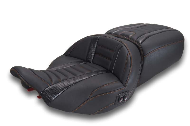 Mustang Motorcycle 89415MO - MMP89415MO - Mustang 23-26 Harley CVO Road Glide, Street Glide, Heated ST Deluxe 1pc 2Up Blk w/M Orange Thread - Shipped in Europe - Tuningsupply.com