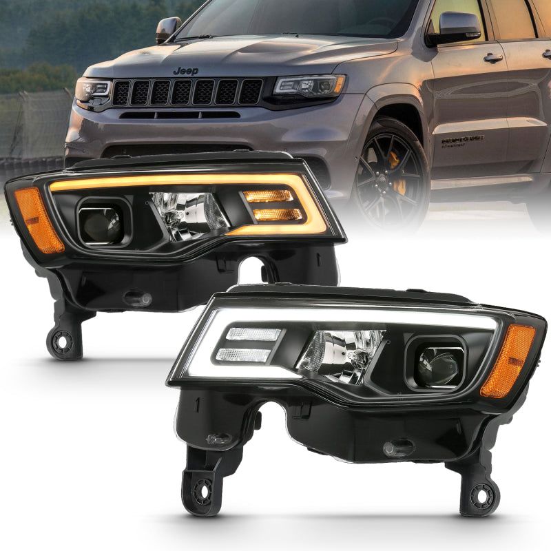 ANZO 111418 - ANZ111418 - ANZO 2017-2018 Jeep Grand Cherokee Projector Headlights w/ Plank Style Switchback - Black w/ Amber - Shipped in Europe - Tuningsupply.com