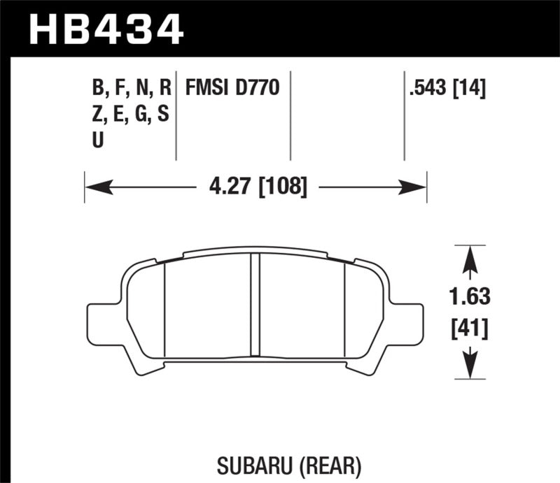 Hawk Performance KHB434Z.543 - HAWKHB434Z.543 - Hawk 02-03 WRX / 05-08 LGT D770 Performance Ceramic Street Rear Brake Pads - Shipped in Europe - Tuningsupply.com
