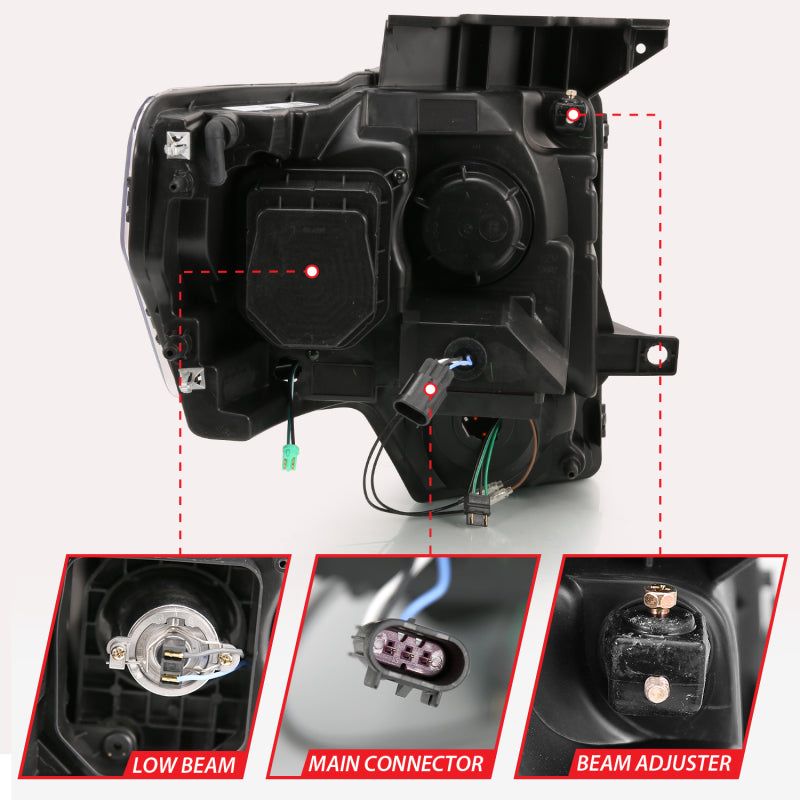 ANZO 111469 - ANZ111469 - ANZO 2009-2013 Ford F-150 Projector Light Bar G4 Switchback Headlights Black Amber - Shipped in Europe - Tuningsupply.com